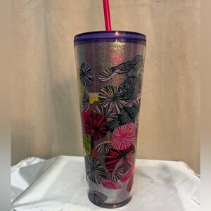 Starbucks travel cup sparkling silver w/ purple, pink, green and lavender